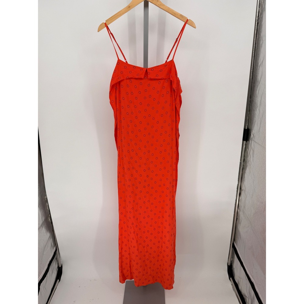 Urban Outfitters Orange‎ Floral Print Midi Slip Dress Spaghetti Straps Ruffle
